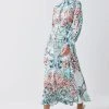 Karen Millen Petite Mirrored Floral Satin Woven Midi Dress -Karen Millen shop sage petite mirrored floral satin woven midi dress