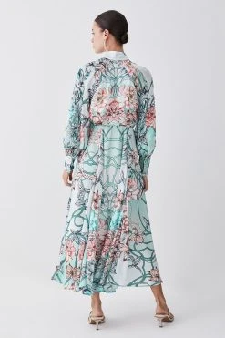 Karen Millen Petite Mirrored Floral Satin Woven Midi Dress -Karen Millen shop sage petite mirrored floral satin woven midi dress 4
