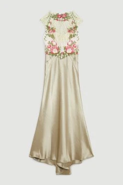 Karen Millen Tall Guipure Lace Satin Maxi Dress 10 Karen Millen Tall Guipure Lace Satin Maxi Dress -Karen Millen shop sage tall guipure lace satin maxi dress 1 3