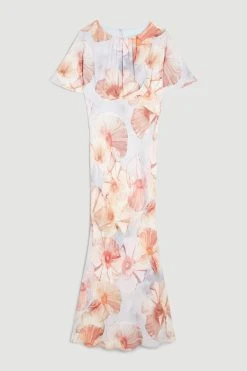 Karen Millen Satin Crepe Etched Floral Maxi Dress -Karen Millen shop satin crepe etched floral maxi dress 1
