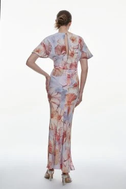 Karen Millen Satin Crepe Etched Floral Maxi Dress -Karen Millen shop satin crepe etched floral maxi dress 4