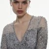 Karen Millen Bodice Beaded And Embellished Fringed Maxi -Karen Millen shop silver bodice beaded and embellished fringed maxi