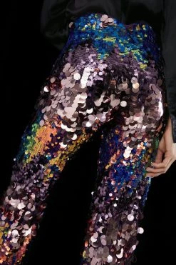 Karen Millen Disc Sequin Skinny Flared Woven Trouser -Karen Millen shop silver disc sequin skinny flared woven trouser 4