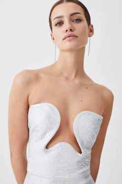 Karen Millen Petite Foiled Bandage Corset Detail Knit Midi Dress