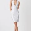 Karen Millen Petite Foiled Halter Neck Bandage Deep V Midi Dress -Karen Millen shop silver petite foiled halter neck bandage deep v midi dress