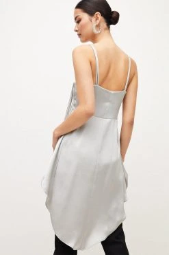 Karen Millen Petite Satin & Fringe High Low Cami Top