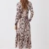 Karen Millen Long Sleeve Printed Jersey Wrap Midi Dress -Karen Millen shop snake long sleeve printed jersey wrap midi dress