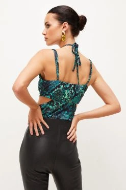 Karen Millen Snake Print Strap Detail Jersey Crepe Top