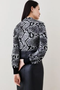 Karen Millen Space Dye Slinky Knit Animal Jacquard Top -Karen Millen shop snake space dye slinky knit animal jacquard top 3