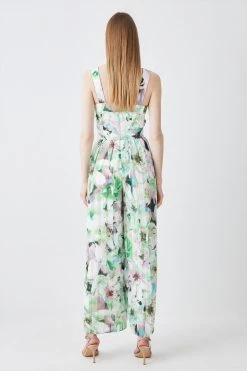 Karen Millen Soft Floral Top Stitch Woven Jumpsuit -Karen Millen shop soft floral top stitch woven jumpsuit 1