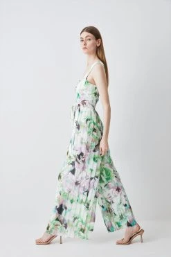 Karen Millen Soft Floral Top Stitch Woven Jumpsuit -Karen Millen shop soft floral top stitch woven jumpsuit 4