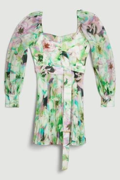 Karen Millen Soft Floral Top Stitch Woven Mini Dress -Karen Millen shop soft floral top stitch woven mini dress 1