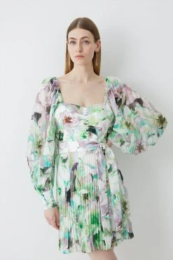 Karen Millen Soft Floral Top Stitch Woven Mini Dress -Karen Millen shop soft floral top stitch woven mini dress 3