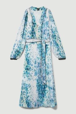 Karen Millen Soft Snake Print Satin Piped Zip Front Midi Dress -Karen Millen shop soft snake print satin piped zip front midi dress 2