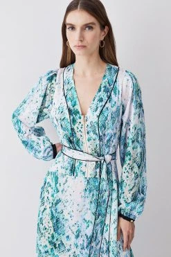 Karen Millen Soft Snake Print Satin Piped Zip Front Midi Dress -Karen Millen shop soft snake print satin piped zip front midi dress 3