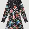 Karen Millen Spots And Floral Plunge Neck Woven Mini Dress -Karen Millen shop spots and floral plunge neck woven mini dress