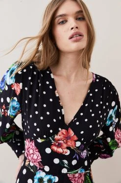 Karen Millen Spots And Floral Plunge Neck Woven Mini Dress -Karen Millen shop spots and floral plunge neck woven mini dress 2