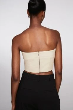 Karen Millen Leather Corset Bandeau Top -Karen Millen shop stone leather corset bandeau top 2