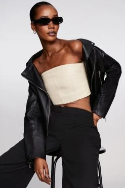 Karen Millen Leather Corset Bandeau Top -Karen Millen shop stone leather corset bandeau top 5