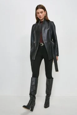 Karen Millen Leather Investment Notch Neck Short Coat
