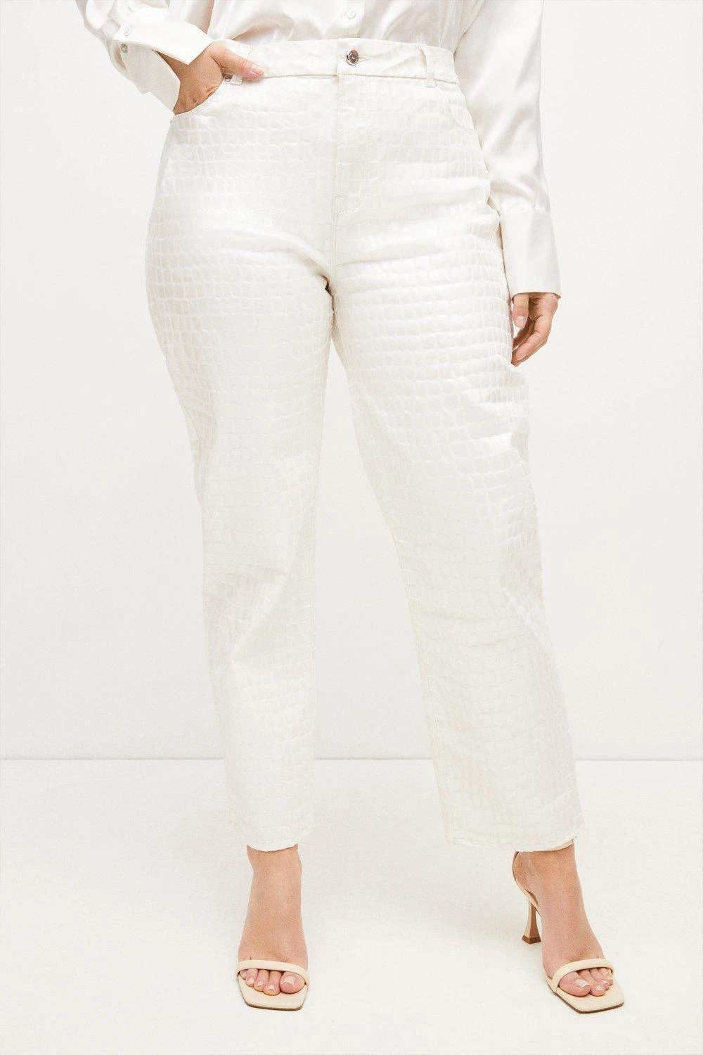 Karen Millen Plus Size Croc Coated Straight Leg Jeans 6 Karen Millen Plus Size Croc Coated Straight Leg Jeans - Image 4