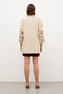 Karen Millen Soft Twill Ruched Sleeve Relaxed Double Breasted Jacket -Karen Millen shop stone soft twill ruched sleeve relaxed double breasted jacket 1 1