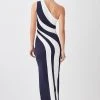 Karen Millen Petite Colour Block Ponte One Shoulder Midi Dress