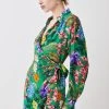 Karen Millen Spring Floral Wrap Detail Mini Dress -Karen Millen shop summer green spring floral wrap detail mini dress
