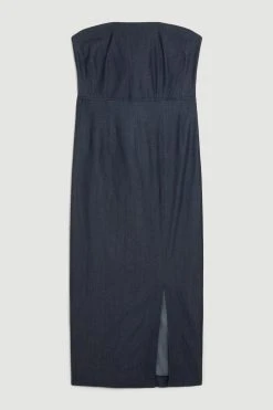 Karen Millen Tailored Denim Bandeau Corset Detail Midaxi Dress -Karen Millen shop tailored denim bandeau corset detail midaxi dress 2