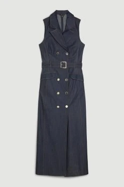 Karen Millen Tailored Denim Belted Trench Midi Dress -Karen Millen shop tailored denim belted trench midi dress 3