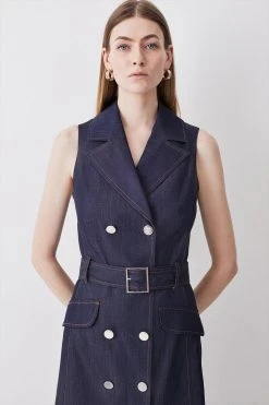 Karen Millen Tailored Denim Belted Trench Midi Dress -Karen Millen shop tailored denim belted trench midi dress 4