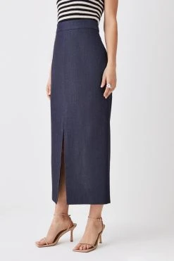 Karen Millen Tailored Denim Corset Detail Midi Skirt 8 Karen Millen Tailored Denim Corset Detail Midi Skirt -Karen Millen shop tailored denim corset detail midi skirt 1