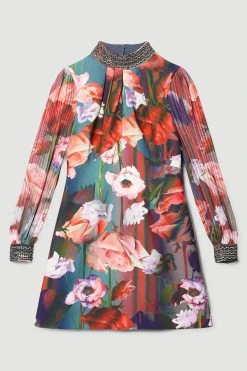Karen Millen Tall Diamante Trim Floral Woven Mini Dress 9 Karen Millen Tall Diamante Trim Floral Woven Mini Dress -Karen Millen shop tall diamante trim floral woven mini dress 2