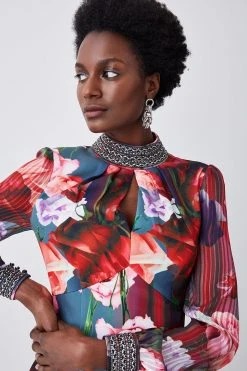 Karen Millen Tall Diamante Trim Floral Woven Mini Dress 10 Karen Millen Tall Diamante Trim Floral Woven Mini Dress -Karen Millen shop tall diamante trim floral woven mini dress 3