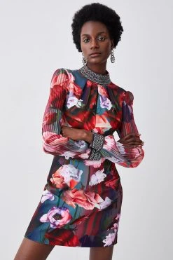 Karen Millen Tall Diamante Trim Floral Woven Mini Dress 11 Karen Millen Tall Diamante Trim Floral Woven Mini Dress -Karen Millen shop tall diamante trim floral woven mini dress 4