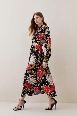 Karen Millen Tall Floral Belted Woven Midi Shirt Dress 8 Karen Millen Tall Floral Belted Woven Midi Shirt Dress -Karen Millen shop tall floral belted woven midi shirt dress 1