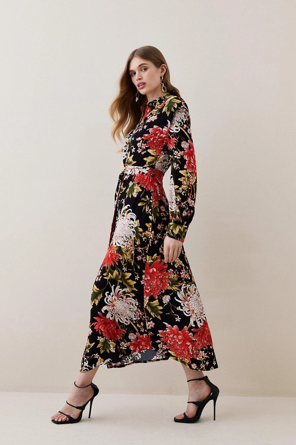 Karen Millen Tall Floral Belted Woven Midi Shirt Dress 4 Karen Millen Tall Floral Belted Woven Midi Shirt Dress - Image 2