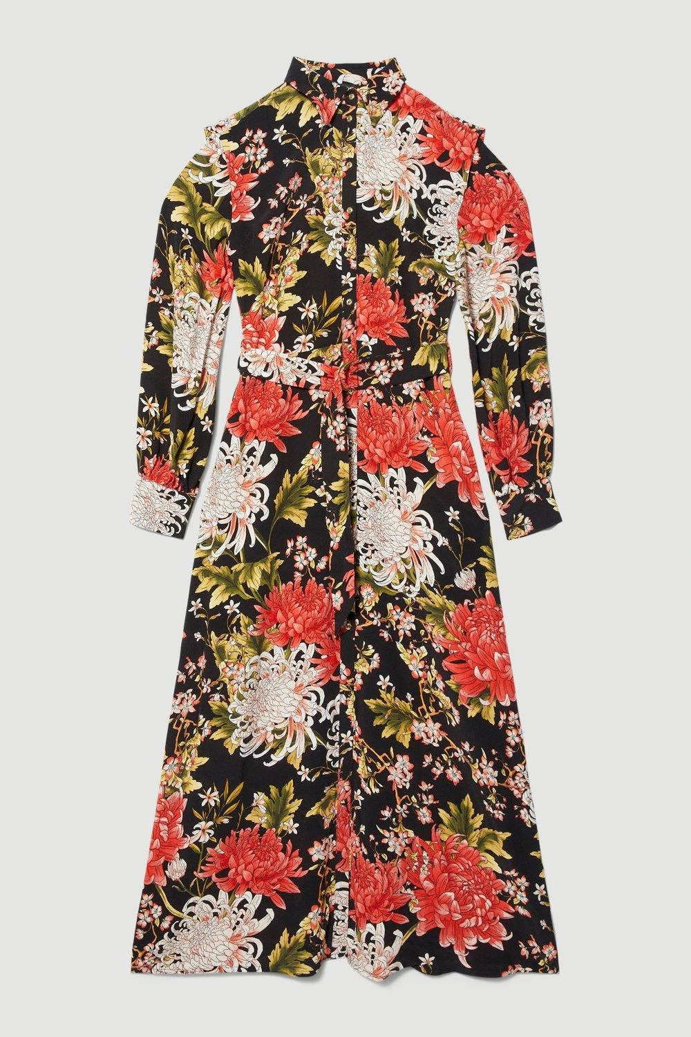 Karen Millen Tall Floral Belted Woven Midi Shirt Dress 5 Karen Millen Tall Floral Belted Woven Midi Shirt Dress - Image 3