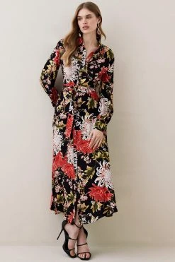 Karen Millen Tall Floral Belted Woven Midi Shirt Dress 10 Karen Millen Tall Floral Belted Woven Midi Shirt Dress -Karen Millen shop tall floral belted woven midi shirt dress 3