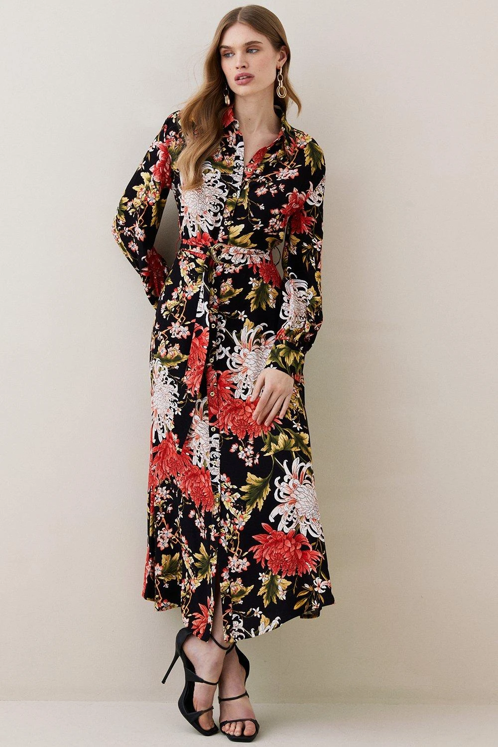 Karen Millen Tall Floral Belted Woven Midi Shirt Dress 6 Karen Millen Tall Floral Belted Woven Midi Shirt Dress - Image 4