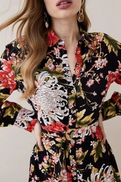 Karen Millen Tall Floral Belted Woven Midi Shirt Dress 11 Karen Millen Tall Floral Belted Woven Midi Shirt Dress -Karen Millen shop tall floral belted woven midi shirt dress 4
