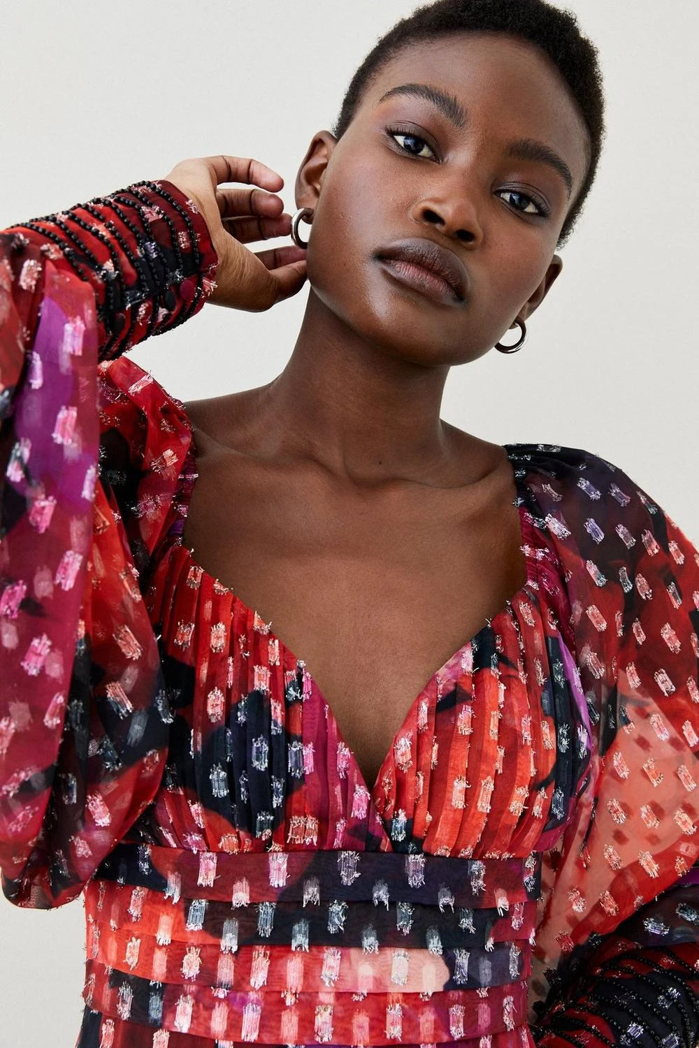 Karen Millen Tall Floral Metallic Beaded Cuff Woven Dress 7 Karen Millen Tall Floral Metallic Beaded Cuff Woven Dress - Image 5