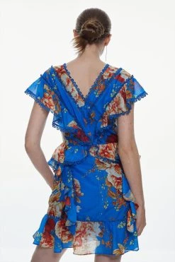 Karen Millen Tall Graphic Lace Trim Floral Woven Mini Dress