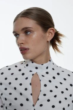 Karen Millen Tall High Low Hem Mono Spot Long Sleeve Midi Dress