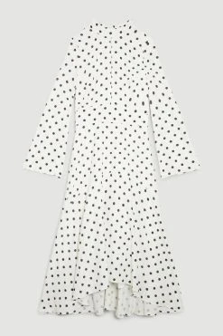 Karen Millen Tall High Low Hem Mono Spot Long Sleeve Midi Dress -Karen Millen shop tall high low hem mono spot long sleeve midi dress 1 2