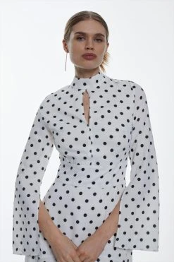 Karen Millen Tall High Low Hem Mono Spot Long Sleeve Midi Dress -Karen Millen shop tall high low hem mono spot long sleeve midi dress 1 3