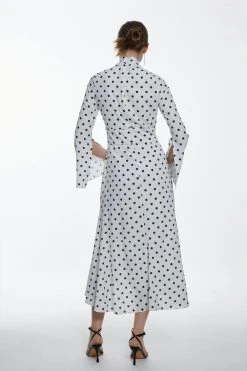 Karen Millen Tall High Low Hem Mono Spot Long Sleeve Midi Dress -Karen Millen shop tall high low hem mono spot long sleeve midi dress 1 4