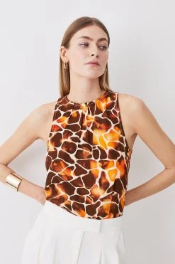 Karen Millen Tall Mixed Animal Woven Shell Top -Karen Millen shop tall mixed animal woven shell top 3