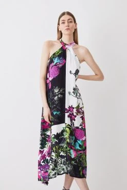 Karen Millen Tall Mono Colourblock Floral Kimono Woven Midi Dress -Karen Millen shop tall mono colourblock floral kimono woven midi dress 1