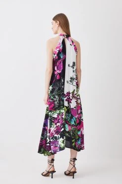 Karen Millen Tall Mono Colourblock Floral Kimono Woven Midi Dress -Karen Millen shop tall mono colourblock floral kimono woven midi dress 3